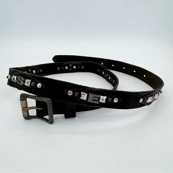 DIESEL Pyramid Studded Logo Belt M Black Leather Vintage Punk Rock Y2K Casual - Picture 1 of 17